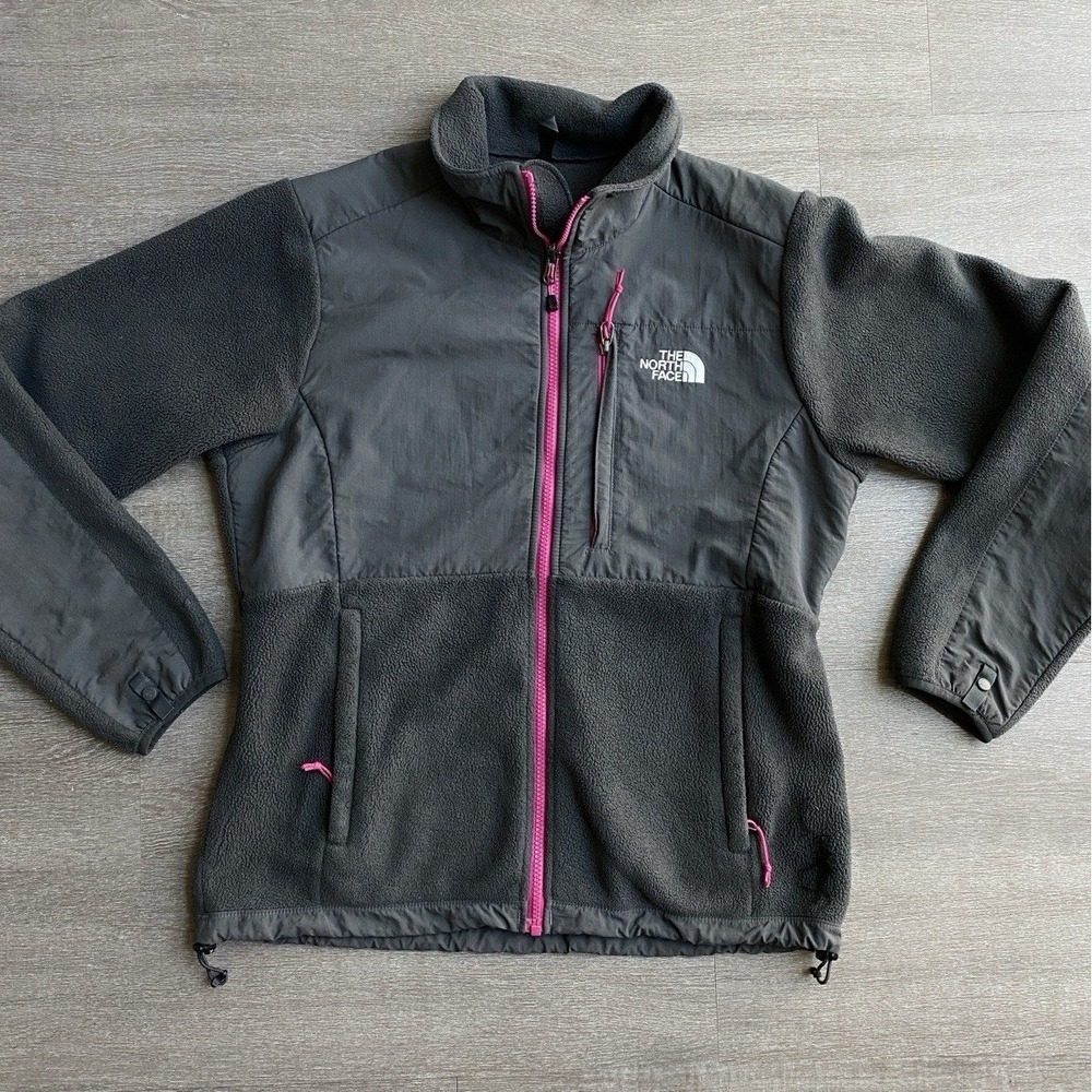 The North Face Denali Jacket Women's Medium Grey & Pink Fleece Full Zip Warm1333